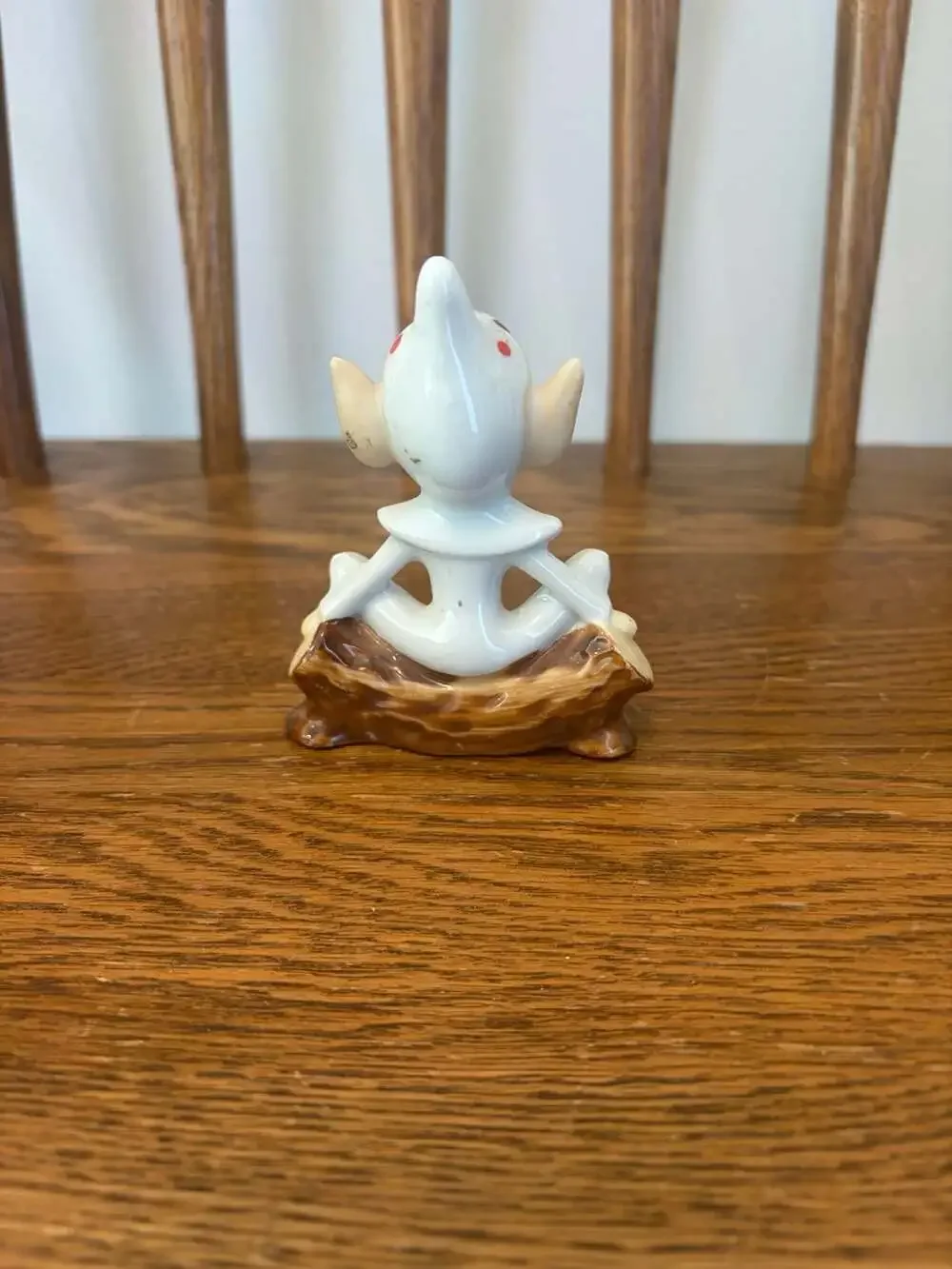 Vintage Made in Japan Ceramic Elf Pixie Figurine on Log